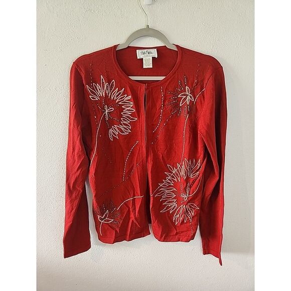Bob Mackie Wearable Art Cardigan M Orange Red Embroidery Beads - Picture 1 of 6